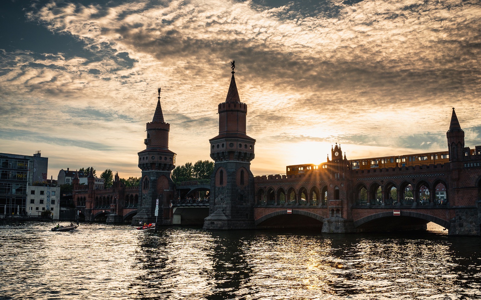 Oberbaum Bridge over the Spree at sunset