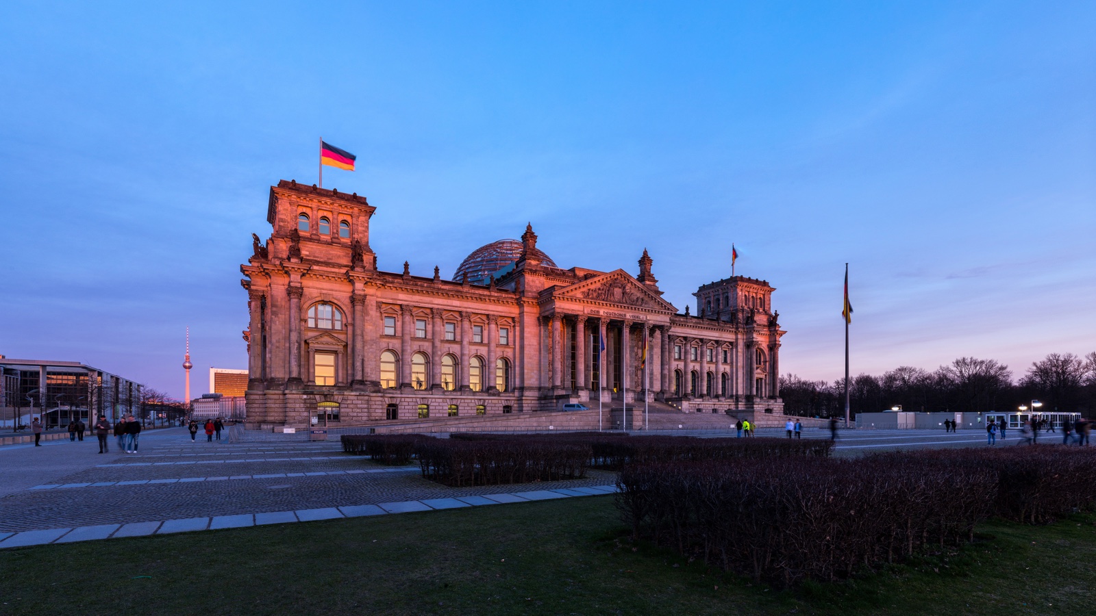 The Reichstag building at sunset
